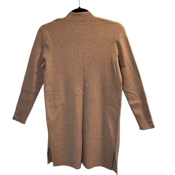 Chico's Petite Ribbed Front Pocket Long Cardigan Sweater Tan Khaki Size 0P Cozy - Picture 15 of 15